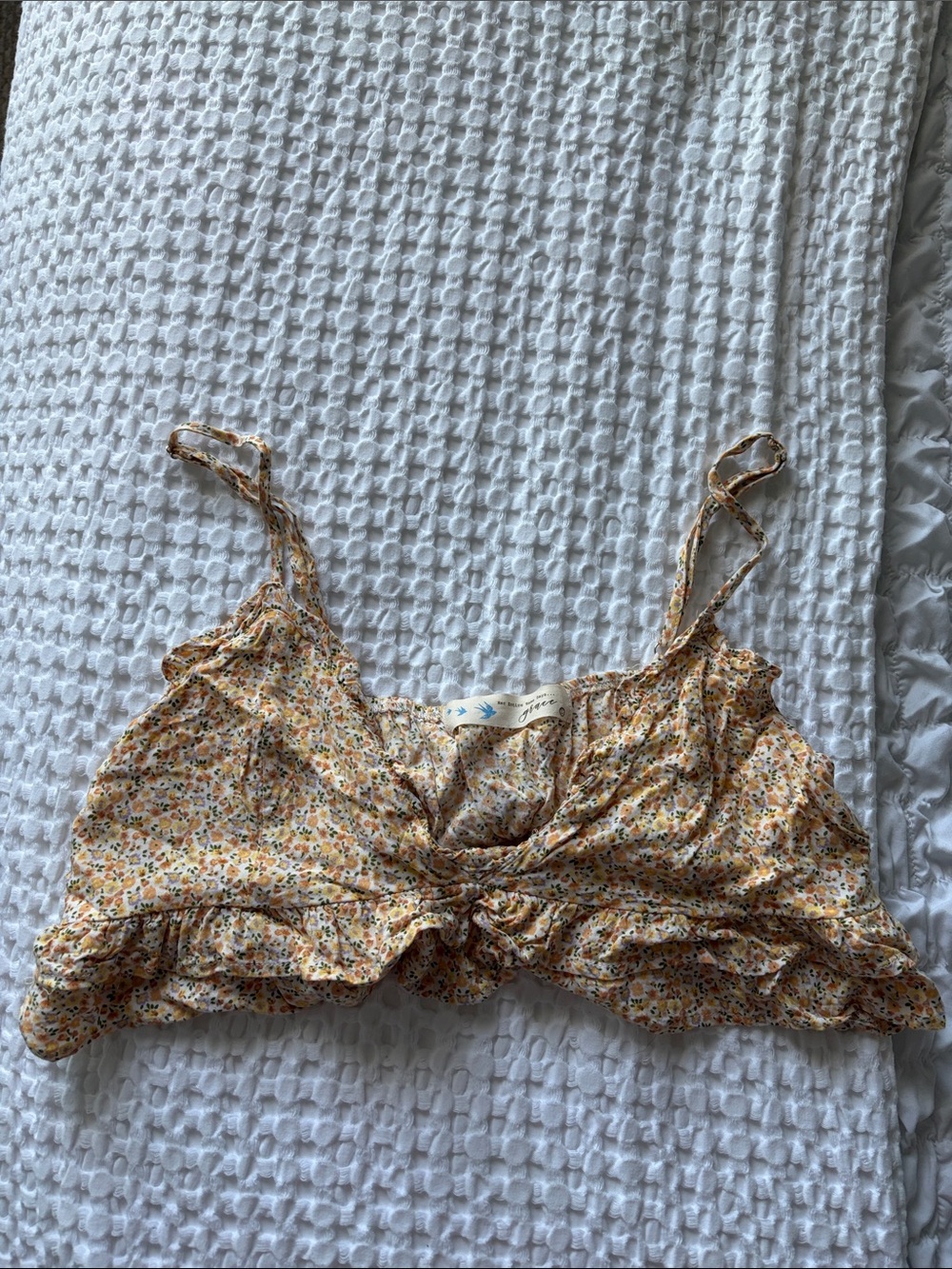 Lizard Thicket Yellow Floral Tie-Front Crop Top